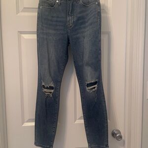 Good American Blue Distressed Straight Leg Jeans